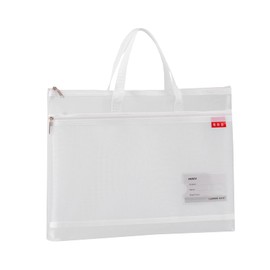 Pendancy Mesh Zipper Pouch A4 Size, Large Double Pocket Lightweight Nylon Transparent File Bag with Handle, 11x13.8 in Foldable Document Storage for Puzzle Project/Cross Stitch/Travel/Office (White)