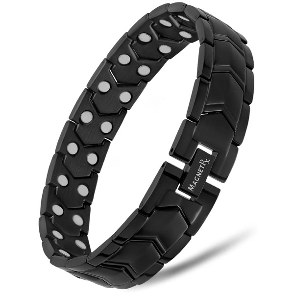 MagnetRX® Ultra Strong Magnetic Bracelet - Magnetic Bands for Men - Men's Bracelet Length Adjustable with Size Tool (Black)