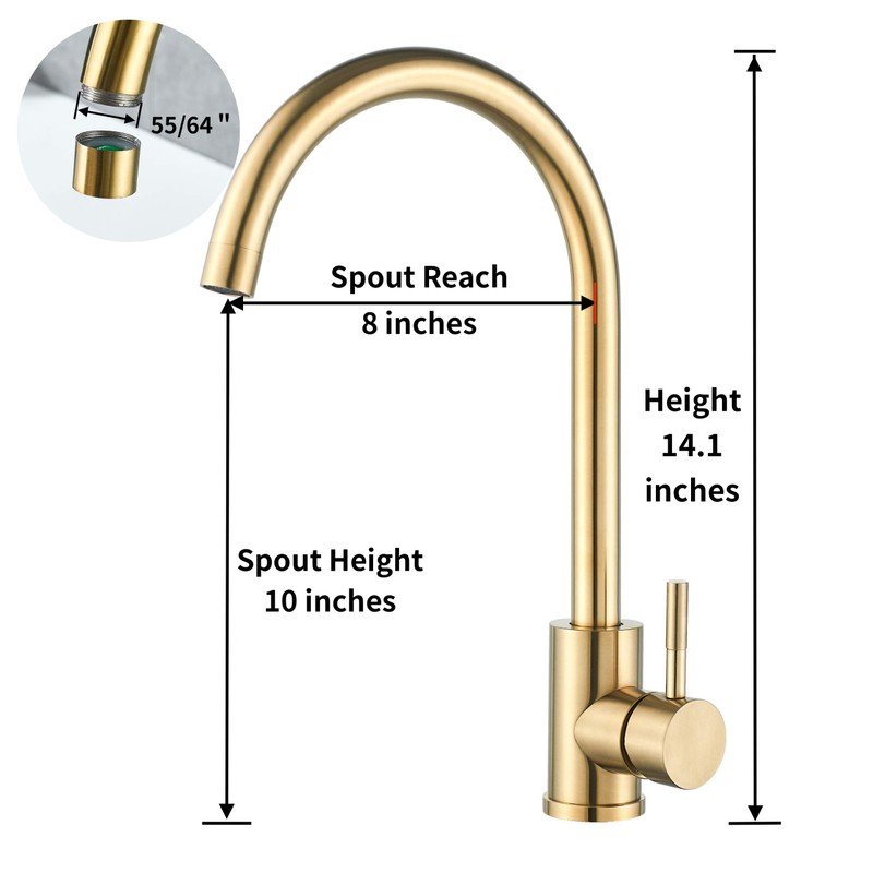Kohonby Single Handle High Arc Brushed Gold Kitchen Faucet Stainless