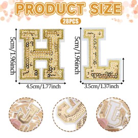 28 Pcs Sequin Letter Iron on Patches A-Z Alphabet Patches Glitter Sew Hotfix Letter Patches for Hats Bag Shirts Shoes DIY Supplies(Gold)
