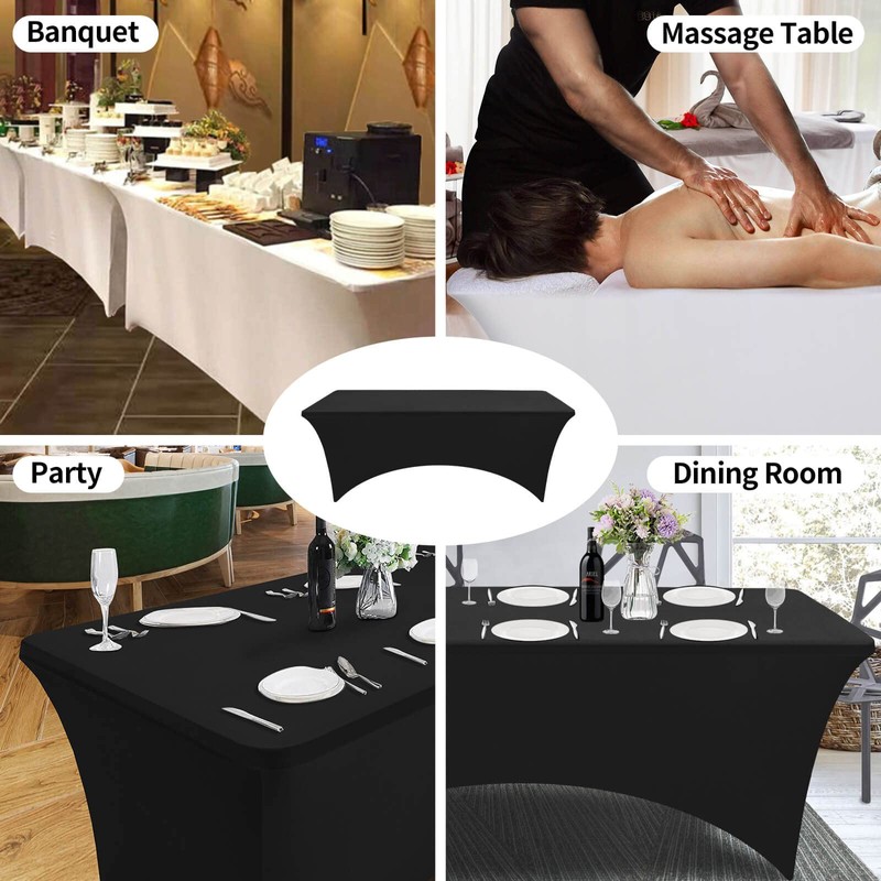 OutdoorLines Fitted Tablecloth Black Table Clothes for 4 Foot Rectangle