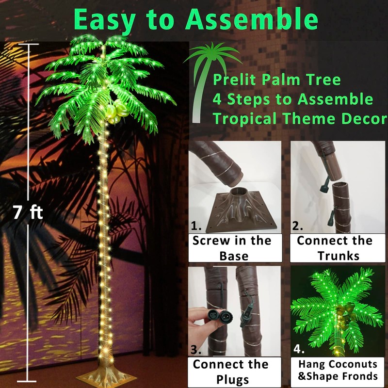 HEYCOLOR 7 FT LED Lighted Palm Tree with Coconuts Outdoor