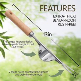 Stainless Steel Weeder Root Weeder with Wooden Handle, Manual Weeder for Digging, Manual Weeder Made of Stainless Steel, Weeding, Loosening, Gift for Gardeners, Gardeners, Garden Tools