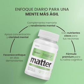 Matter Brainy, Suplemento con Bacopa Monnieri, Ubiquinol CoQ10 Kaneka™, Fosfatidilserina SHARP® y Quatrefolic®, Apoyo a la Concentración, Memoria y Vi