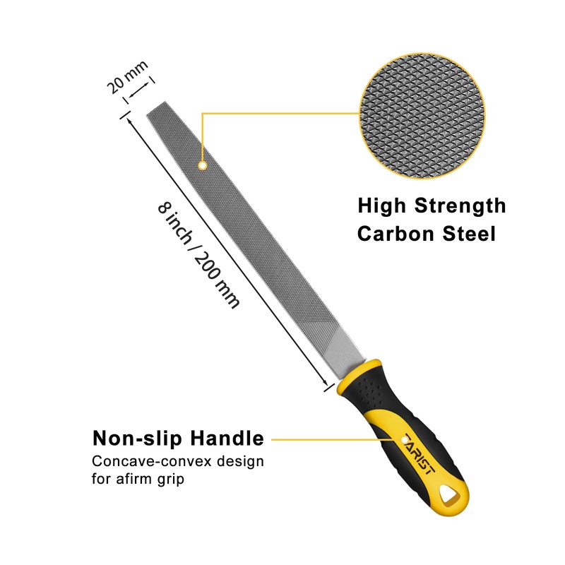 TARIST 8 inch Flat Metal File, Professional Carbon Steel file,