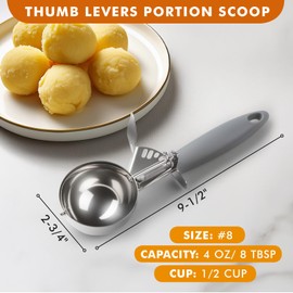 JUNADAEL J 4 OZ Scoop, Large Ice Cream Scoop With Trigger, Disher, Size #8 (1/2 Cup) Cookie Scoop, Muffin Scoop, Cupcake Scoop, Gray Handle, For Cookie, Cupcake, Muffin, Ice Cream, Rice