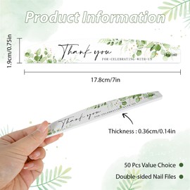 Wedding Party Favors Bridal Shower Nail Files Bulk 100/180 Grit Eucalyptus Baby Shower Nail Board Sage Green Acrylic Nail Emery Boards Doubled Sided Nail Buffer Thank You for Celebrating with US,50PCS