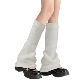 XEPST Fuzzy Leg Warmers Plush Women's Leg Warmers Winter Socks for Women Kawaii Flared Leg Warmers Harajuku Knee High Stockings Cosplay Accessories, White