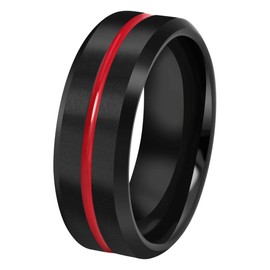CROWNAL 8mm Thin Red Groove Black Brushed Tungsten Carbide Wedding Band Ring Comfort Fit Engraved I Love You Size 5 To 17 (8mm,9)