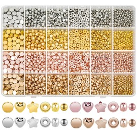 2160 Pieces Gold Spacer Beads Set, Assorted Bracelet Beads Round Rhinestone Star Beads Gold Beads for Jewelry Making, Bracelet Making Kit Jewelry Making Set(Gold, Sliver, Rose Gold, KC Gold)