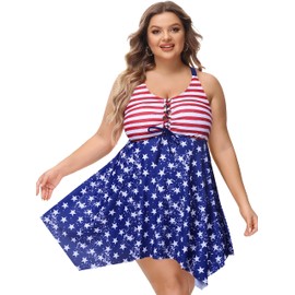 NIeyook American Flag Swimsuits for Women Bathing Suit 2025 Womens Plus Size 2 Piece Tankini Swimsuit Bathing Suits Swim Dress with Shorts American Flag 26W