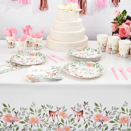 Sparkle and Bash Oh Deer Party Table Covers for Baby Shower Decorations - 54 x 108 in, Multi-Color, 3-Pack, Pleated Corners for Baby Shower Decor & Deer Birthday Party Decorations for Girl