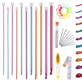 Coopay Tunisian Crochet Hooks Set, 11 Pieces Tunisian Crochet Hook with Crochet Accessories, Aluminium Long Crochet Hook for Tunisian Crochet, 2-8 mm Practical Tunisian Crochet Hooks, Jumper, Baby