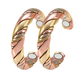 EnerMagiX Copper Rings for Women, Copper Rings, 99% Pure Copper Tricolor Gold Weave 2PCS Set Magnetic Ring,Women's Elegant Copper Jewelry (2029-2PCS)