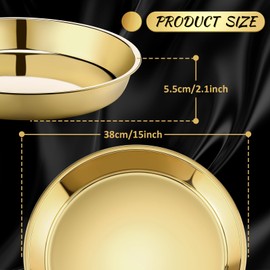 Thenshop 3 Pcs 15 Inch Gold Round Serving Tray Stainless Steel Circle Decorative Vanity Gold Plate Metal Jewelry Makeup Organizer Dishes for Gift Wedding Coffee Table Bathroom Dessert Christmas