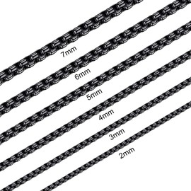 Giftall Black Stainless Steel Chain Necklace for Men 5 MM Square Rolo Chains Round Box Chain Necklace for Women 18 Inches