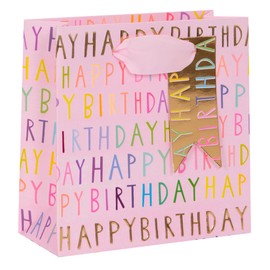 Glick Luxury Happy Birthday Pink Gift Bag - Small 140 x 140 x 60 mm. Beautiful Happy Birthday Gift Bag, Pink