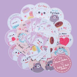 Navy Peony Cute Kitten Sticker Pack (36-Pack) - Waterproof, Durable, Perfect Fit | Square Vertical Stickers for Planners | Large Round Stickers for Laptops, Water Bottles