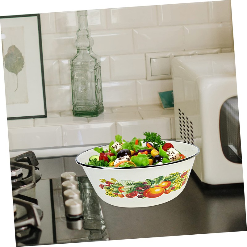 Mikinona Smooth Enamel Bowls with Lids Fresh Keeping Salad Bowls
