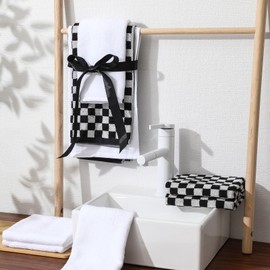 Hillsuren 6 Pcs Checkered Hand Towels Set of 6 Black and White Cotton Decorative Towels for Bathroom Kitchen Decor Soft and Absorbent 4 Hand Cloths and 2 Washcloths for Gym Spa Accessories