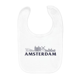 fabulous Amsterdam Minimalist Organic Cotton Baby Bib Travel Netherlands Tourism, White