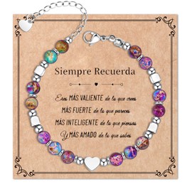 Pulsera de Corazón para Mujer, Pulseras de Piedra Natural con Tarjeta de Inspiradora, Joyeria para Mujer de Acero Inoxidable Elegantes, Regalos para Cumpleaños y Día de San Valentín (Morado)