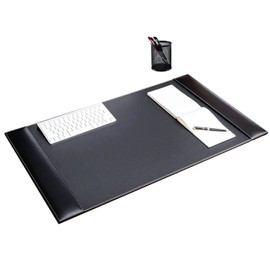 Leather Desk Pad with Side Rails A4 File Paper Clip Table Protector Desk Mat Desk Blotter for Home & Office Writing, 34" x 20"