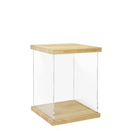 Clear Acrylic Display Case with Solid Butcherblock Base and Top for Trophy, Collectibles, Assemble Cube Display Box Stand Dust Proof Protection Showcase for Action Figures Toys - by BenchPro