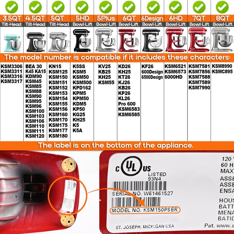 Upgraded Mixer Worm Gear Replacement Compatible with Kitchen Aid Bowl-Lift/Tilt-Head