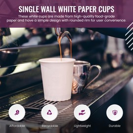 We Can Source It Ltd Modern 7oz White Single Wall Paper Cups (Pack 1000) - Disposable Drinkware Recyclable Cups for Coffee, Tea and Water - Leak-Proof Cups for Home, Cafe, Work, Parties, and Outdoors