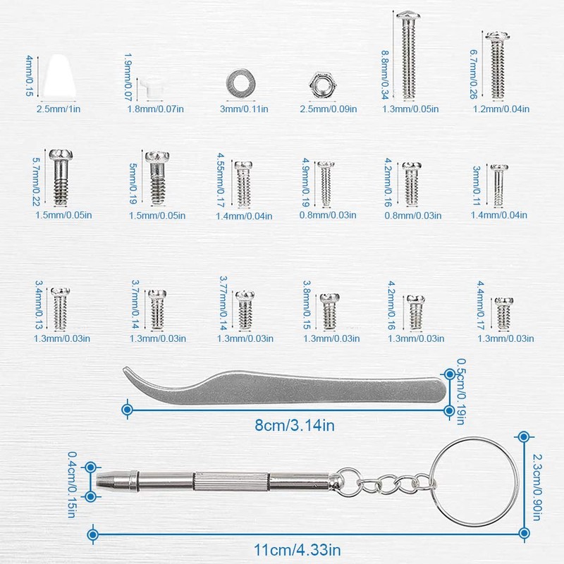 MMOBIEL 1000 Pieces Stainless Steel Micro Screws Nuts Washers Glasses