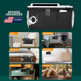 ADVANCELLPRO Bedside Caddy Organizer Hanging Storage Bag with Pockets for Books, Magazines, Phone, Tablet & Water Bottle – Bedside Storage for Dorm, Bunk Beds, Hospital Beds & Cribs, Pink
