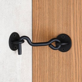 Raswik 4” Privacy Hook and Eye Gate Latch Easy Lock for Barn Door, Black