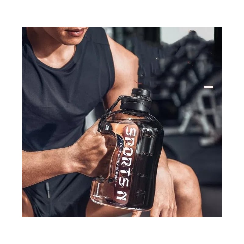 Sports Water Bottle, 1.7L Capacity, Leakproof Design, Black and Grey,