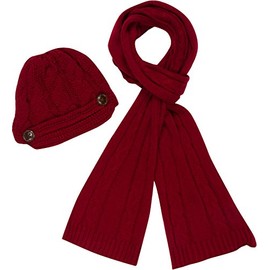 Sakkas ATES870VB Vanessa Cable Knit Scarf and Hat Set - Burgandy/One Size