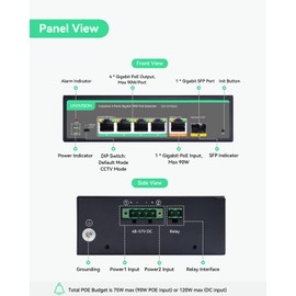 LINOVISION Industrial 4 Ports Gigabit BT90W PoE Passthrough Switch and PoE Extender, IEEE802.3af/at/bt, Optional DC Power Supply, SFP Port, DIN Rail PoE Powed Switch Support 820ft Long Distance PoE