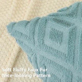 Pallene Spring Soft Faux Fur Throw Pillow Covers 12x20 Set of 2 - Plush Wool Decorative Lumbar Couch Pillow Covers for Sofa Bed Living Room - with 3D Diamond Pattern - Mint Green