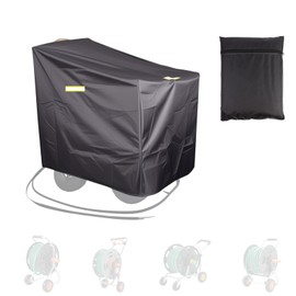 Garden Hose Reel Cart Cover, Outdoor Waterproof Black Hosepipes Cart Protector with 4 Reflective Strips Handles All Season Univeral Hose Holder Encasement for Home Outside Hosepipe Tools