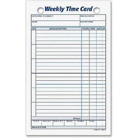 TOPS Weekly Time Cards, Index Bristol Stock, 4.25 x 6.75 Inches, 100-Count, White, (3016)