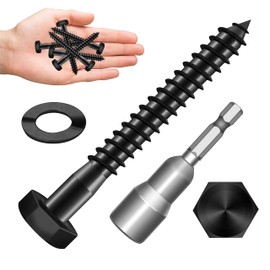 Mywish 20Sets 1/4" x 2-1/2" Lag Bolts, Stainless Steel Heavy Duty Hex Head Lag Screws, Construction Black Lag Screws for Wood Working & Outdoor Use with Washers and Hex Socket Drill Bit