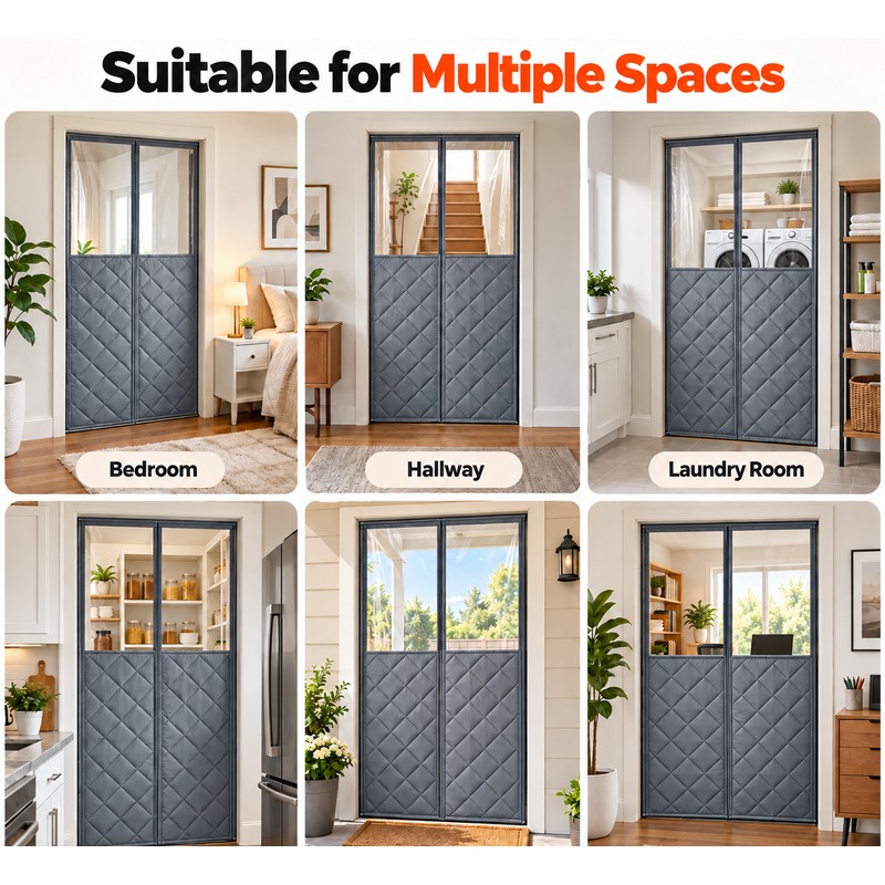 Magnetic Thermal Insulated Door Curtain, Quilted Oxford Fabric Winter Door