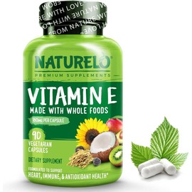 NATURELO NATURELO Vitamin E with Mixed Tocopherols from Natural Sources (Coconut, Sunflower & Rice Bran) - 180mg - Includes Avocado, Mango, Kiwi & BlackBerry Extracts - 90 Vegan Capsules | 3 Months Supply