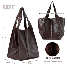 EVEOUT Retro Shoulder Bags for Women Soft Faux Leather Shoulder Bags Fashion Simple Large Handbag Shopper Tote Bag, Deep Coffee Color, Retro