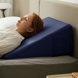 Bedluxe Wedge Pillow for Sleeping, 10 inch Elevated Support Bed Wedge Pillow, Breathable Triangle Pillow Wedge with Cooling Memory Foam Top - Removable Washable Cover, Navy