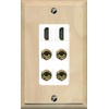 RiteAV 2 Speaker 4 Banana Binding Post Wall Plate with 2 HDMI Jacks - 1 Gang Decorative [Wood/White]