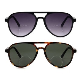 zooxsky 2 Pack Aviator Bifocal Reading Sunglasses for Women Men Retro Oversized Pilot Sun Readers Glasses Lens Shades UV400+1.25(BK+BR)