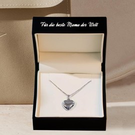 Amoonic FF74-13 Mother's Day Gift Necklace 925 Silver Heart Necklace with Engraving for the Best Mum in the World + Certificate Gift Mother's Day Necklace Mum Mother Grandma Children Daughter Gift