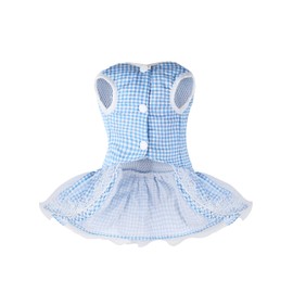 Dog Dress Plaid with Bowknot Cute Dress for Small Dog Cat Puppy Outfits with Harness Leash（ Blue，Small ）