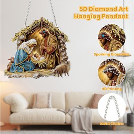MOGTAA Kit per Arte del Diamante Natalizia da Appendere per Adulti e Bambini, Kit per Dipinti con Diamanti 5D a Forma Speciale con Pendente di Gesù, Pittura con Cristalli Strass e Cristalli per
