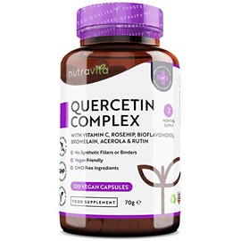 Quercetin 500mg with Bromelain & Vitamin C - 120 Vegan Capsules â for Immune Support - Blended with Rosehip, Bioflavonoids, Acerola and Rutin â Made in The UK by Nutravita